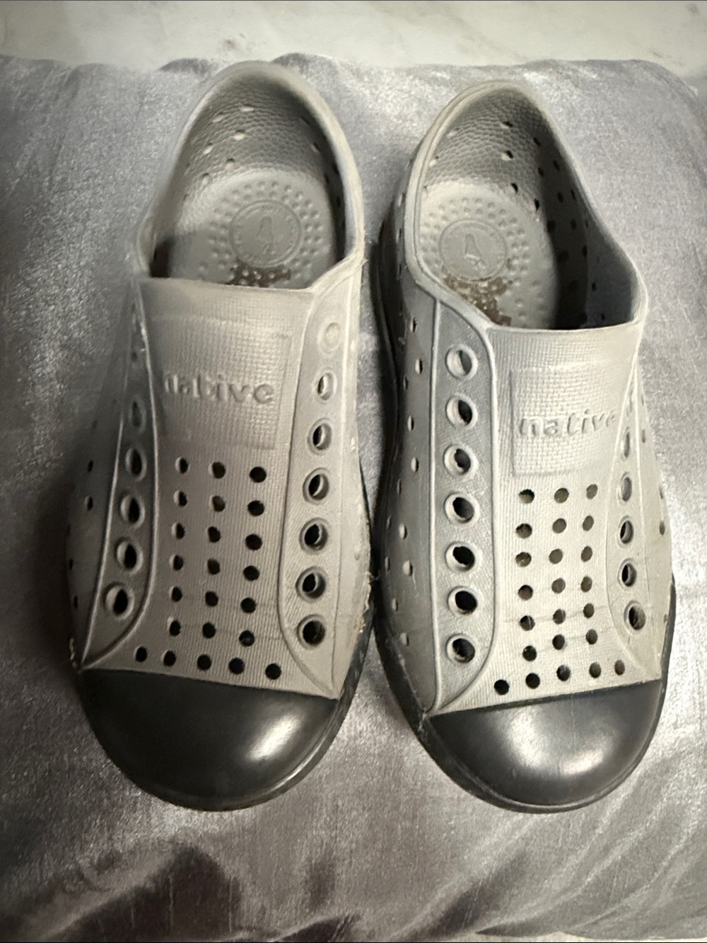Native Jefferson Slip-On Shoes in Gray with Black Toe Caps